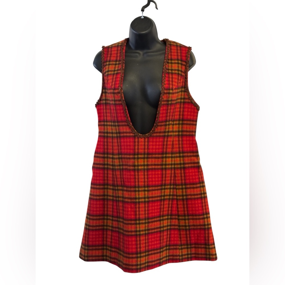 Vintage Salon Key Red Plaid Wool Sleeveless Dress